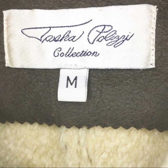 Tasha Polizzi• brown vegan leather shearling military style bomber coat medium - Picture 4 of 7